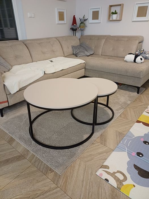 Zestaw 2 stolików/ ławy okrągłe 2w1 kaszmir stelaż metalowy