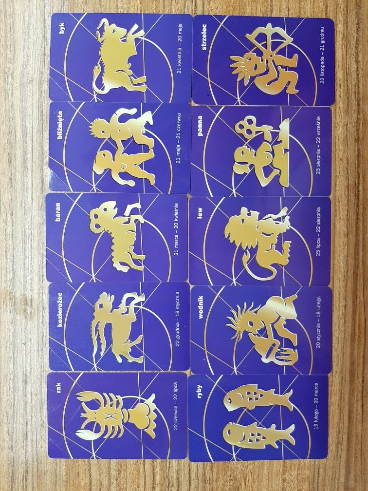 Karty Telefoniczne, seria znaki zodiaku 10 sztuk, calość 250