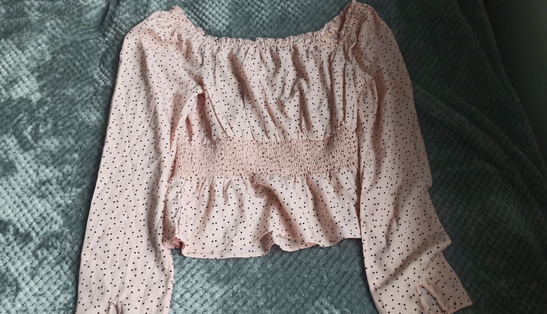 Różowa bluzka  w kropki typu crop top rozmiar L