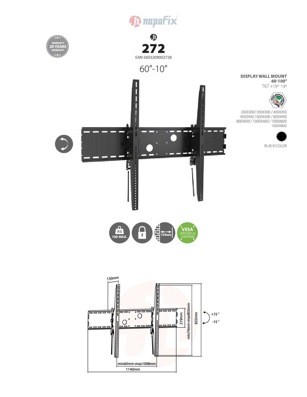 Suporte TV de Parede   NAPOFIX 60-100" Inclinável - 272