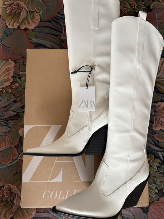 Чоботи козаки білі високі ZARA 38 розмір
