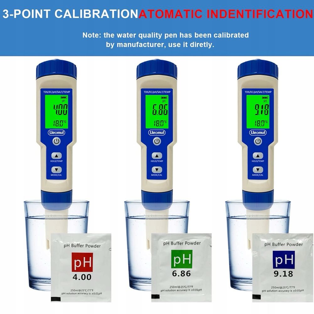 Cyfrowy miernik pH 5 w 1 TDS EC Zawartość soli Temperatura Tester pH