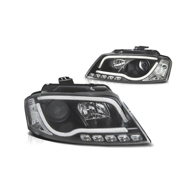 FARÓIS COM LUZ DIURNA TFL AUDI A3 8P 08-12 FUNDO PRETO