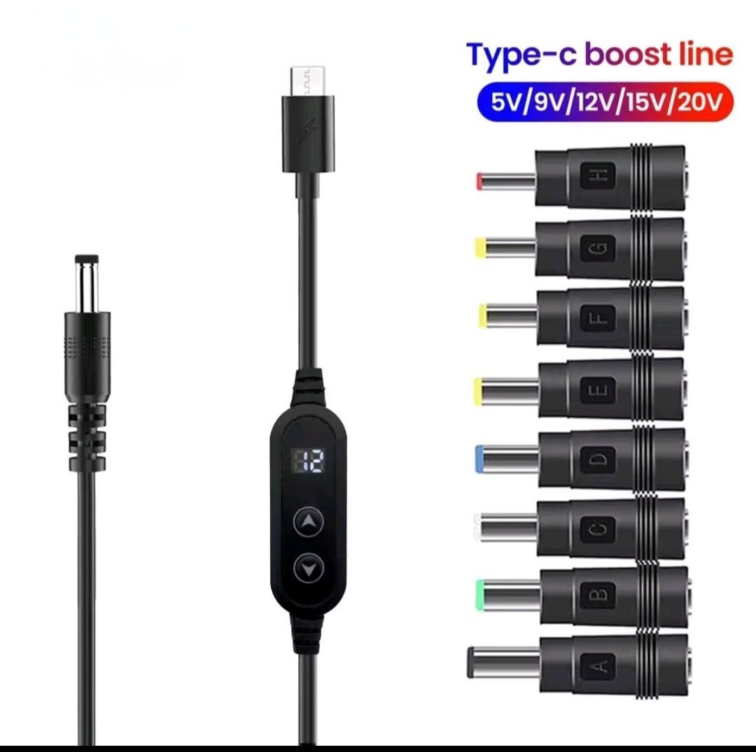 Adapter USB-C + 8 końcówek,  Ładowanie 5V–20V  Led Nowy