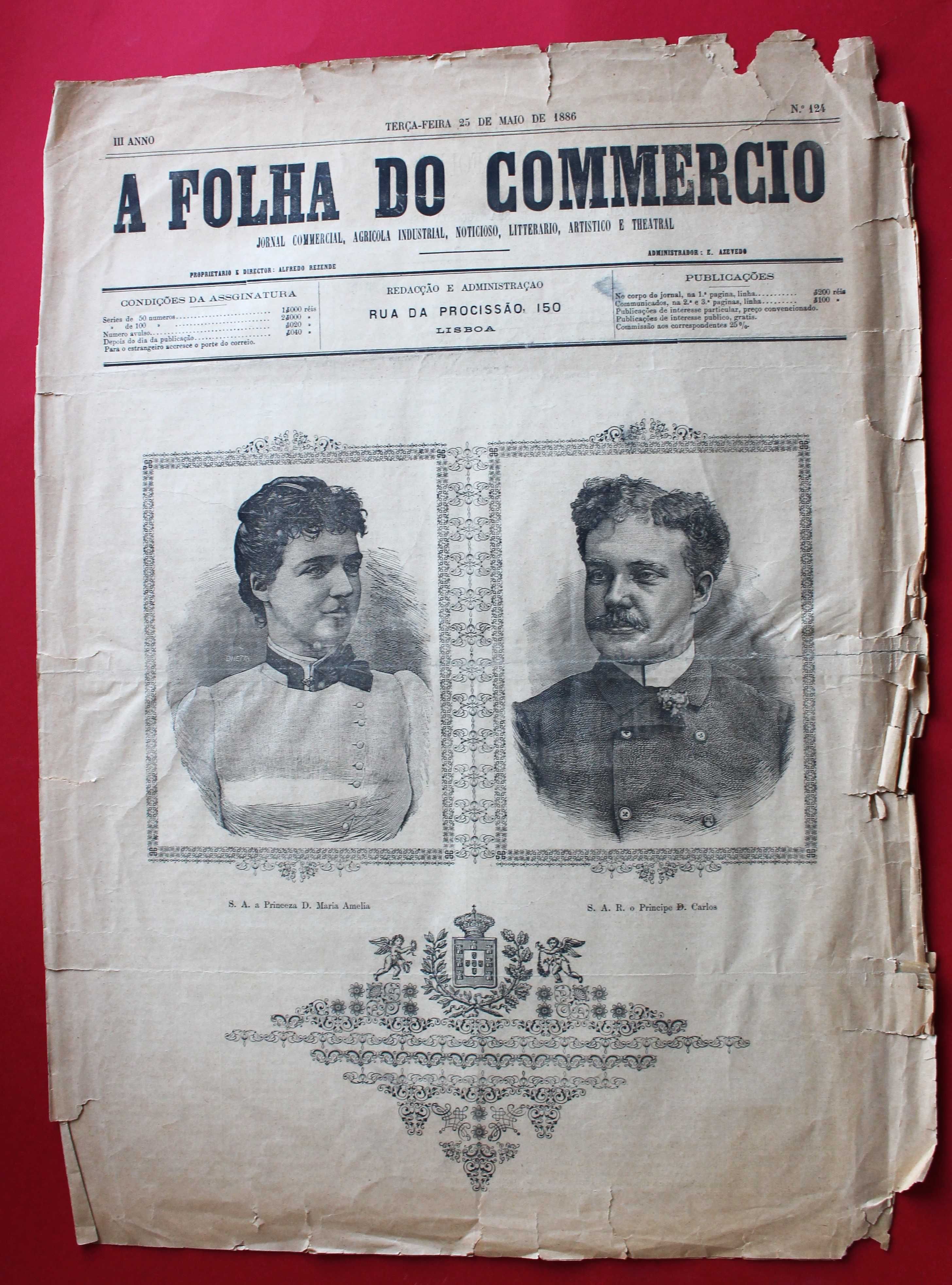 Casamento dos Príncipes D. Carlos e D. Amélia 1886 A Folha do Comércio