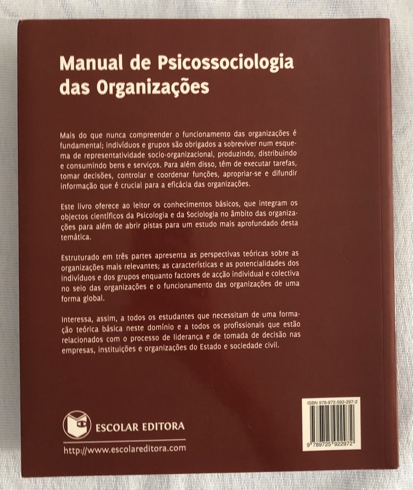 Manual de Psicossociologia das Organizações