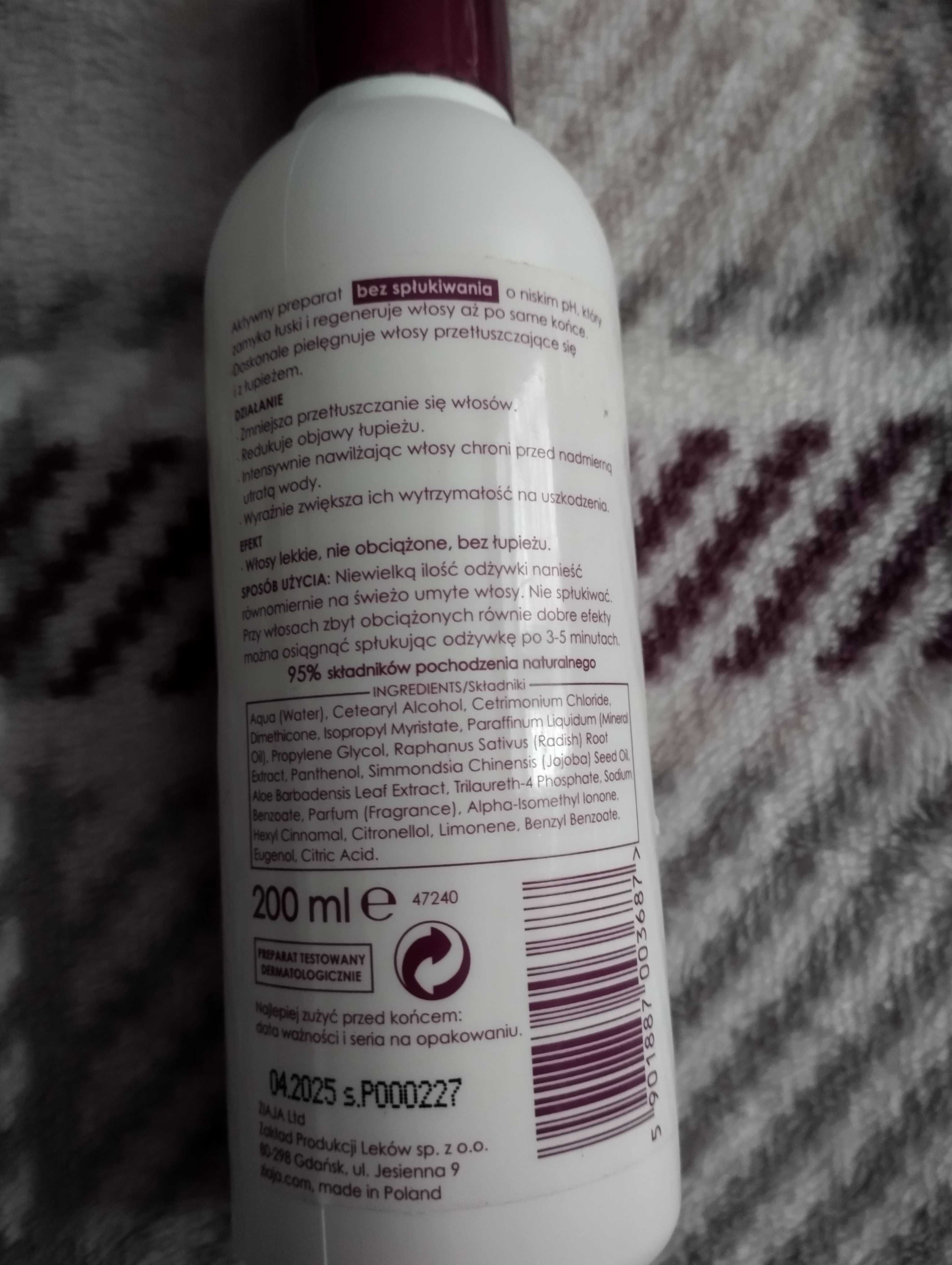 Ziaja Odżywka do włosów intensywna świeżość 200 ml   Mam 3 sztuki
