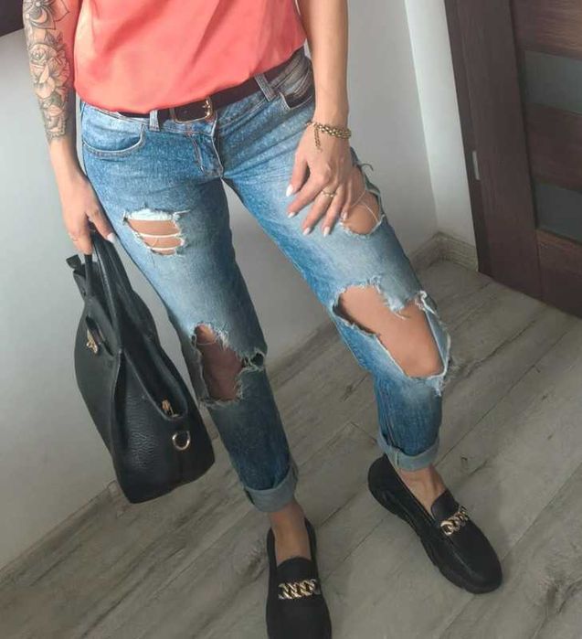 Jeansy niebieskie z dziurami, Zara Premium Wash, slim, y2k, vintage, S