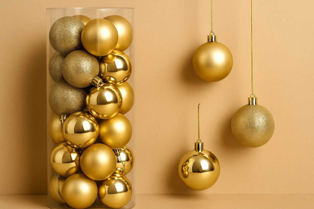 Ёлочные шары набор 24 шт D4 см «Золото», новогодние украшения в тубусе