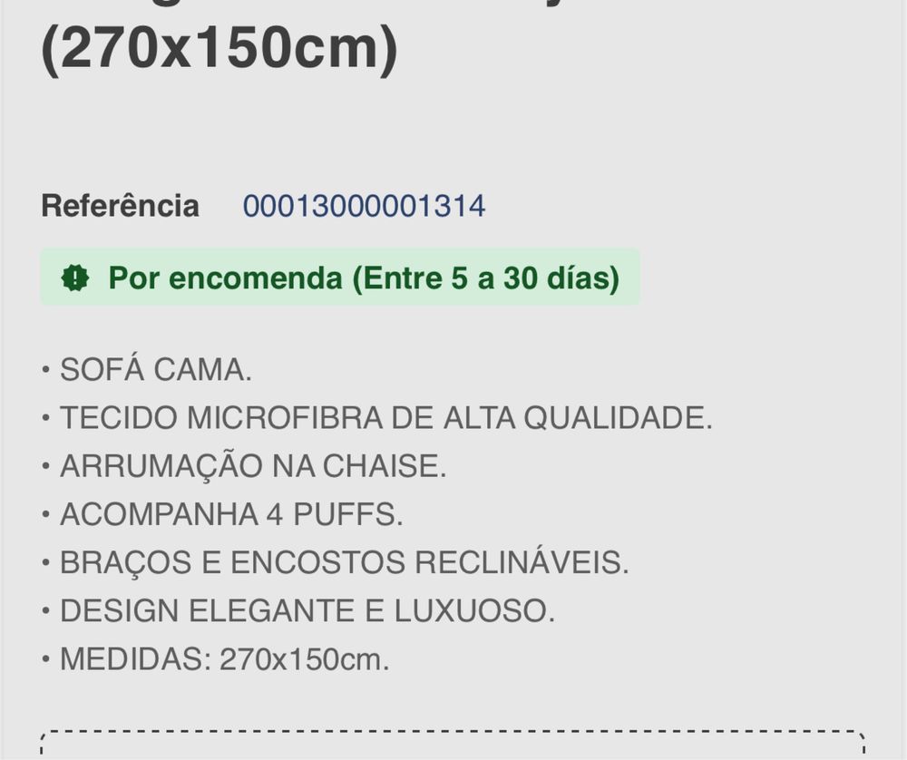 Sofá 3 lugares + chaise long marfim