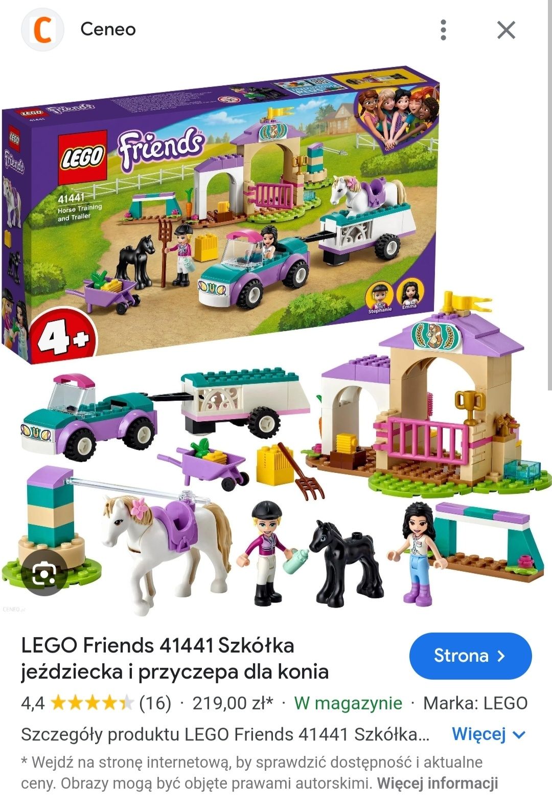 LEGO friends 41441 szkółka jeździecka i przyczepa dla konia Emma