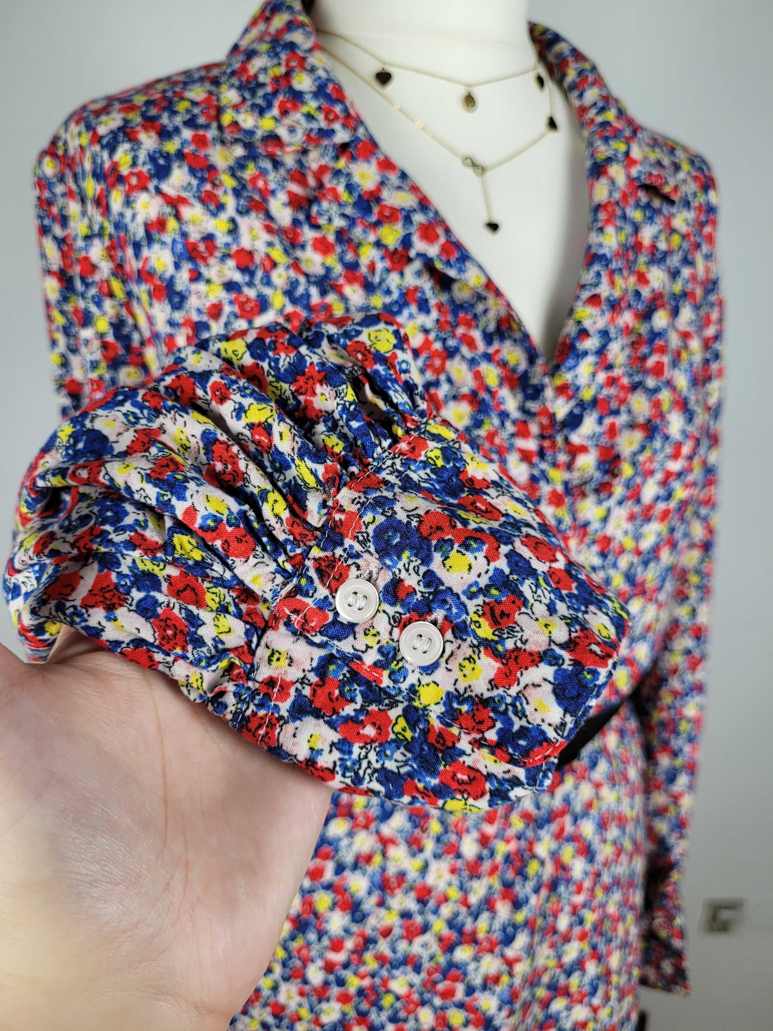 Sukienka maxi H&M sukienka koszulowa M 38 100% wiskoza kwiaty wiosenna