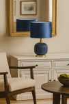 Stylowa lampka nocna granatowa złota glamour lampa stołowa retro138559