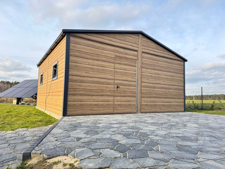 Garaż blaszany 6x6m dwuspadowy, winchester + grafit, profil ocynk