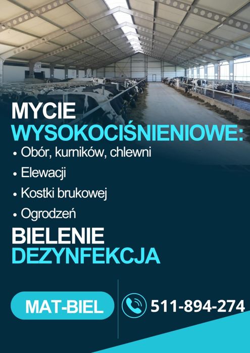 Mycie bielenie obór, kurników, elewacji,, dezynfekcja, białkowanie