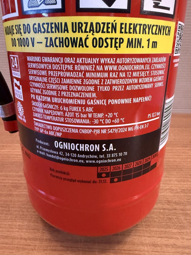 Gaśnica Proszkowa 6kg Ogniochron Nowa