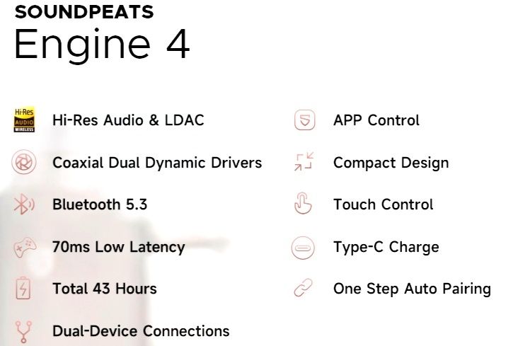 Оригінальні бездротові TWS навушники Soundpeats Engine 4