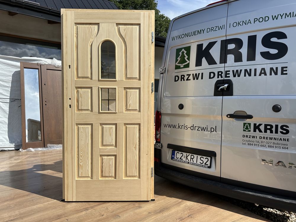 Drzwi zewnętrzne drewniane lite sosnowe Na każdy wymiar Dostawa Polska