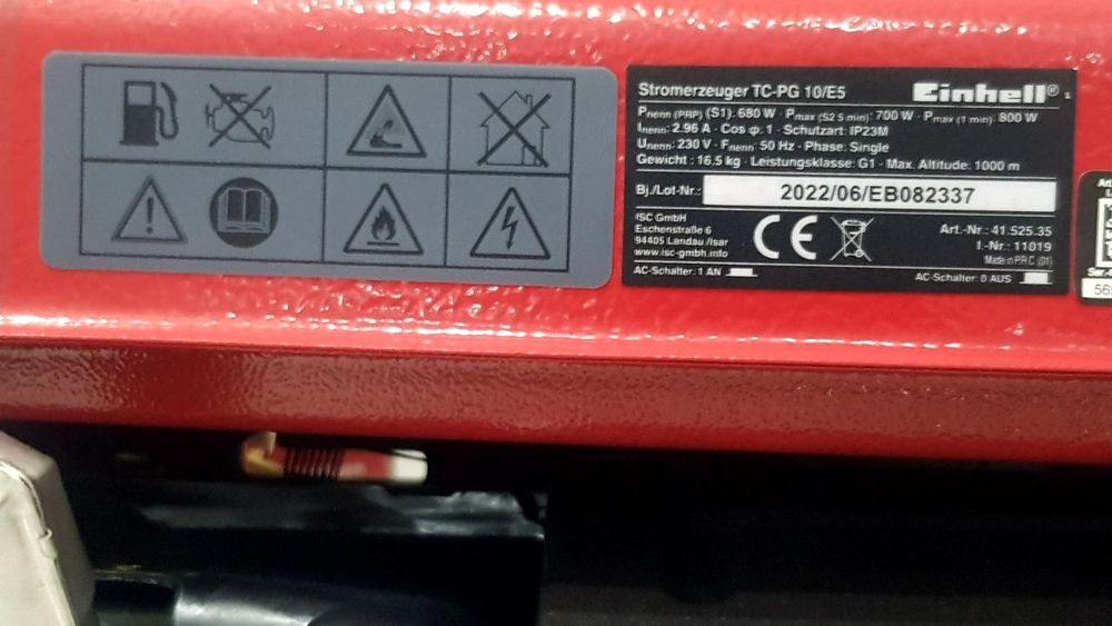 Генератор Einhell TC-PG 10/E5 800W.