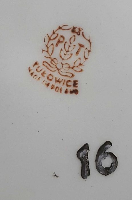 4 x talerzyk deserowy Tułowice PRL, opalizujący marmurek szaro-fiolet