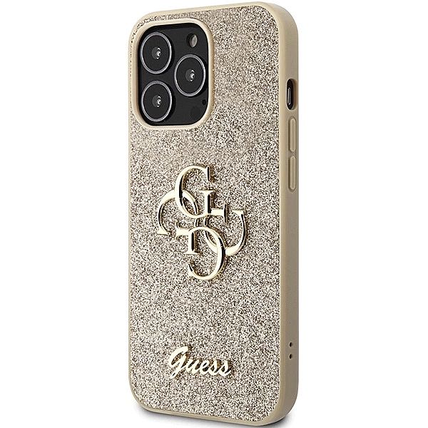 Etui Guess Glitter Script Big 4G na iPhone 13 Pro Max - złote