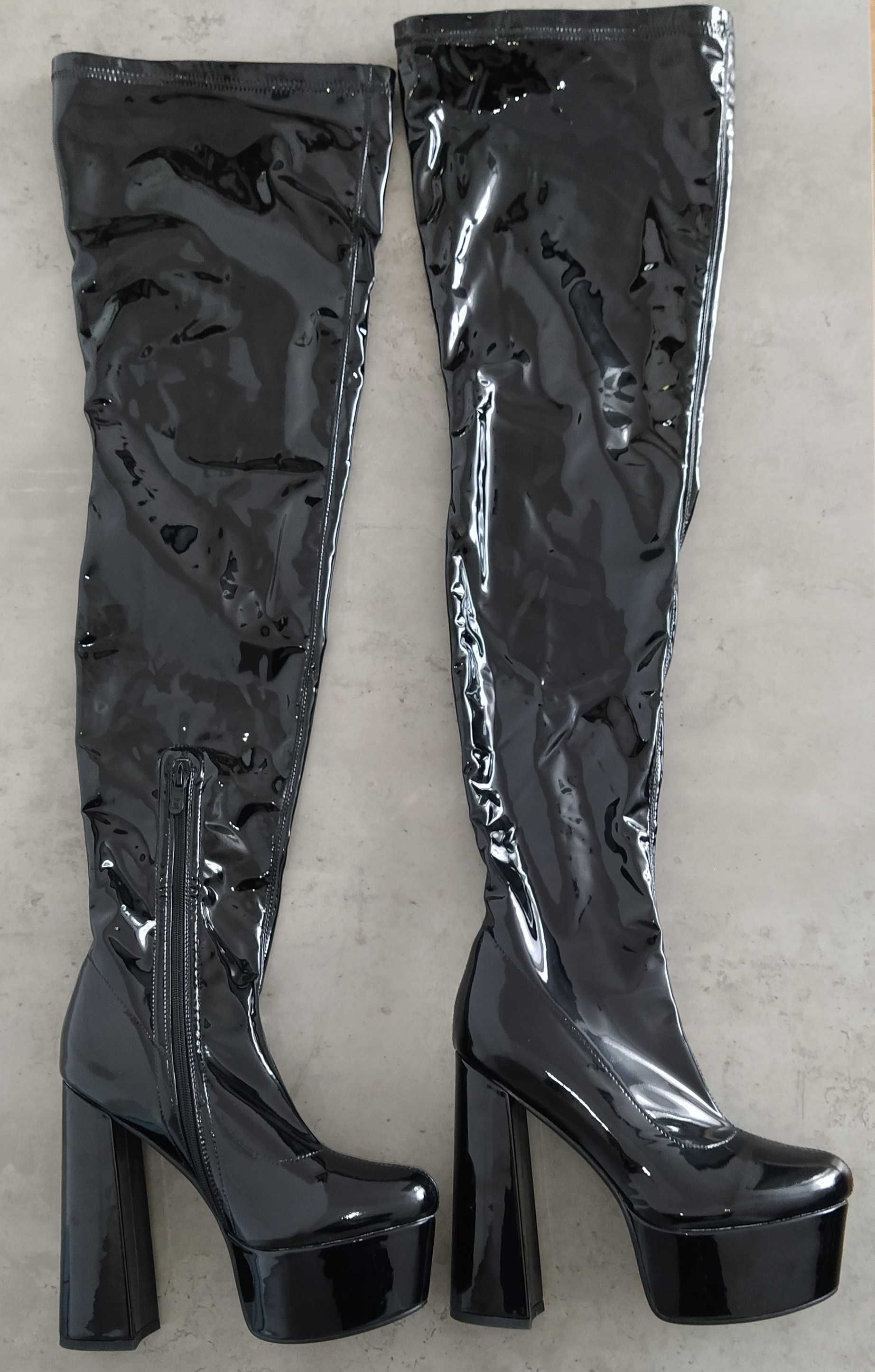 Kozaki wysokie za kolano latex PVC połysk 42