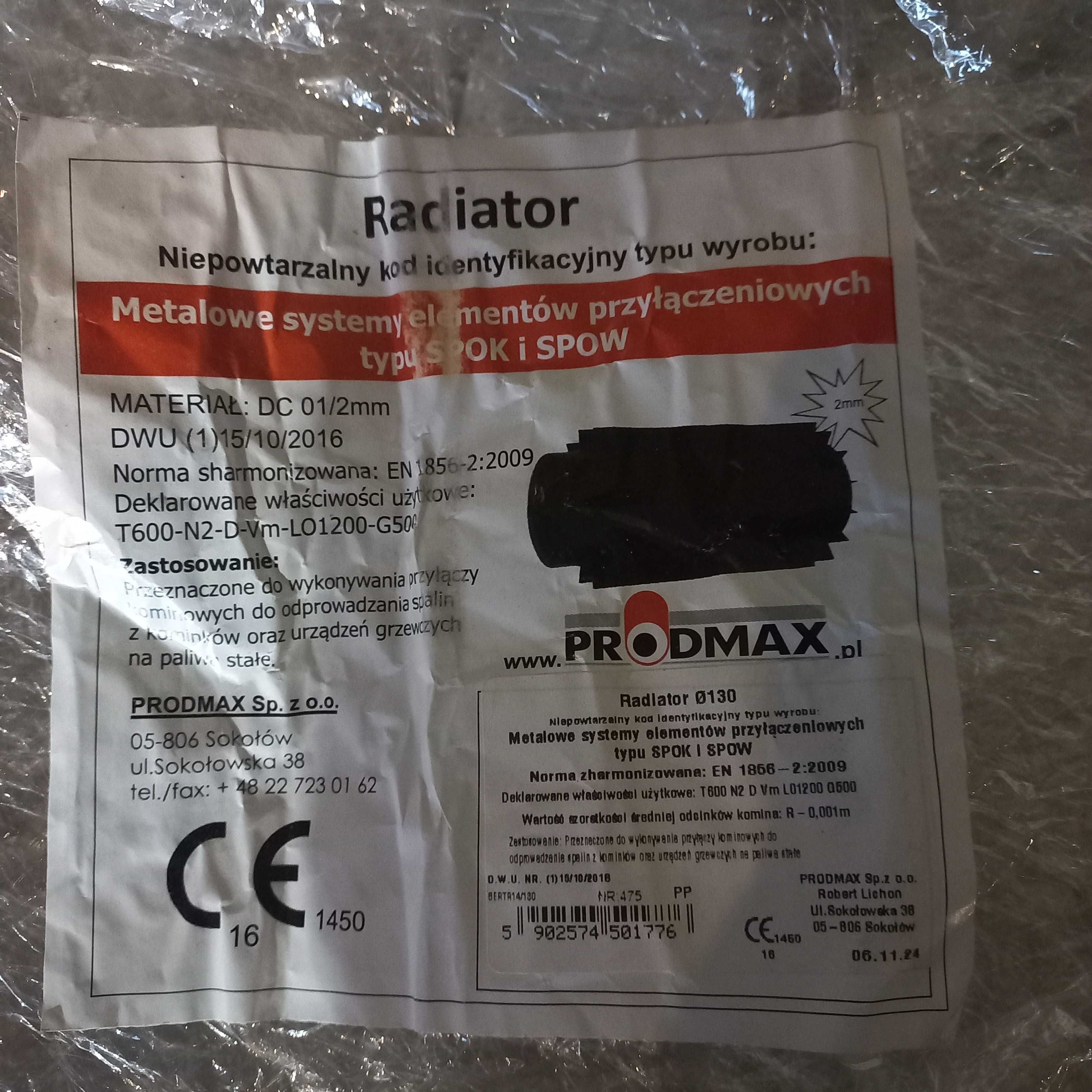 Kompletny komin do pieca wolnostojacego radiator fi 130 nowy wysylka