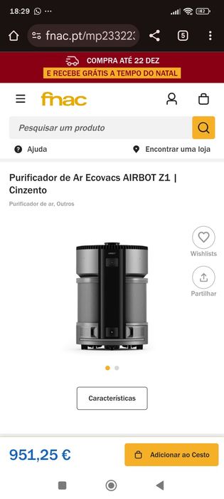 Robo purificador de ar Ecovacs Airbot Z1 (cinza)