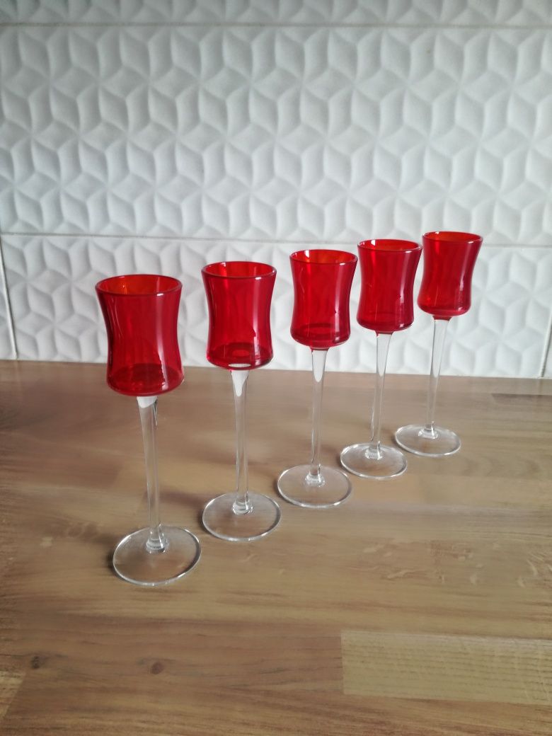 kieliszki czerwone do likieru nalewki 5szt