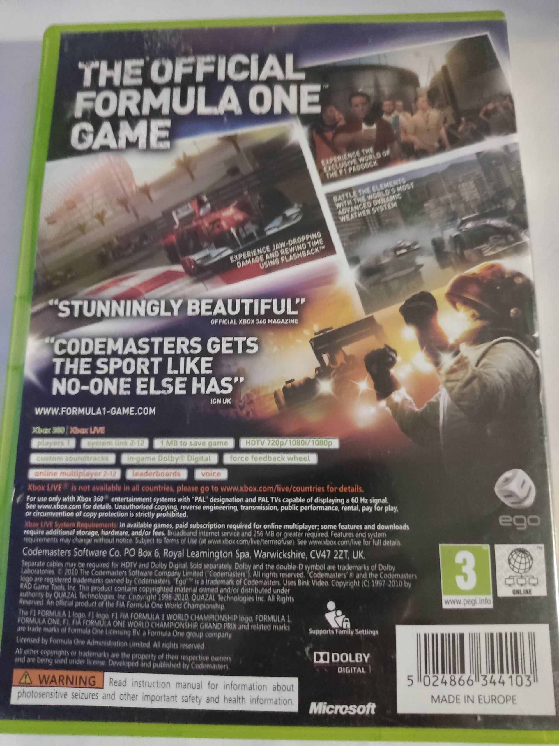 F1 2010 Xbox 360 Microsoft Xbox 360 Formula 1 X360