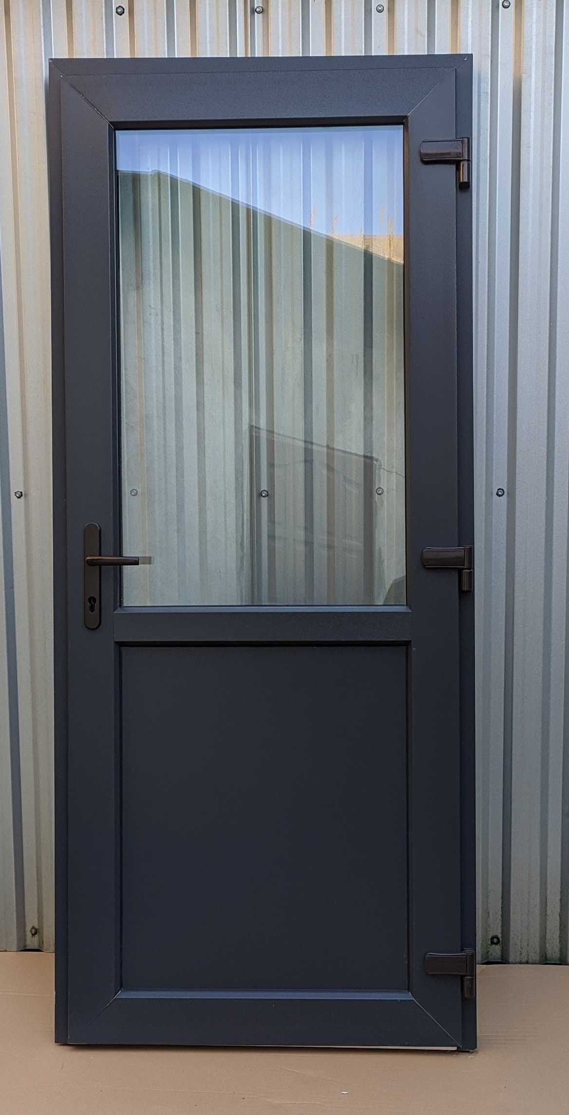 Drzwi PCV 105x210 antracyt zewnętrzne sklepowe tarasowe jak ALUMINIOWE