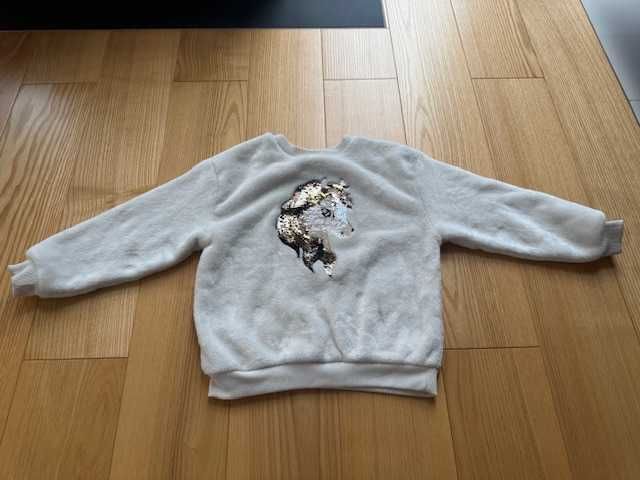 bluza miękka ecru z aplikacją cekinową 110/116 H&M