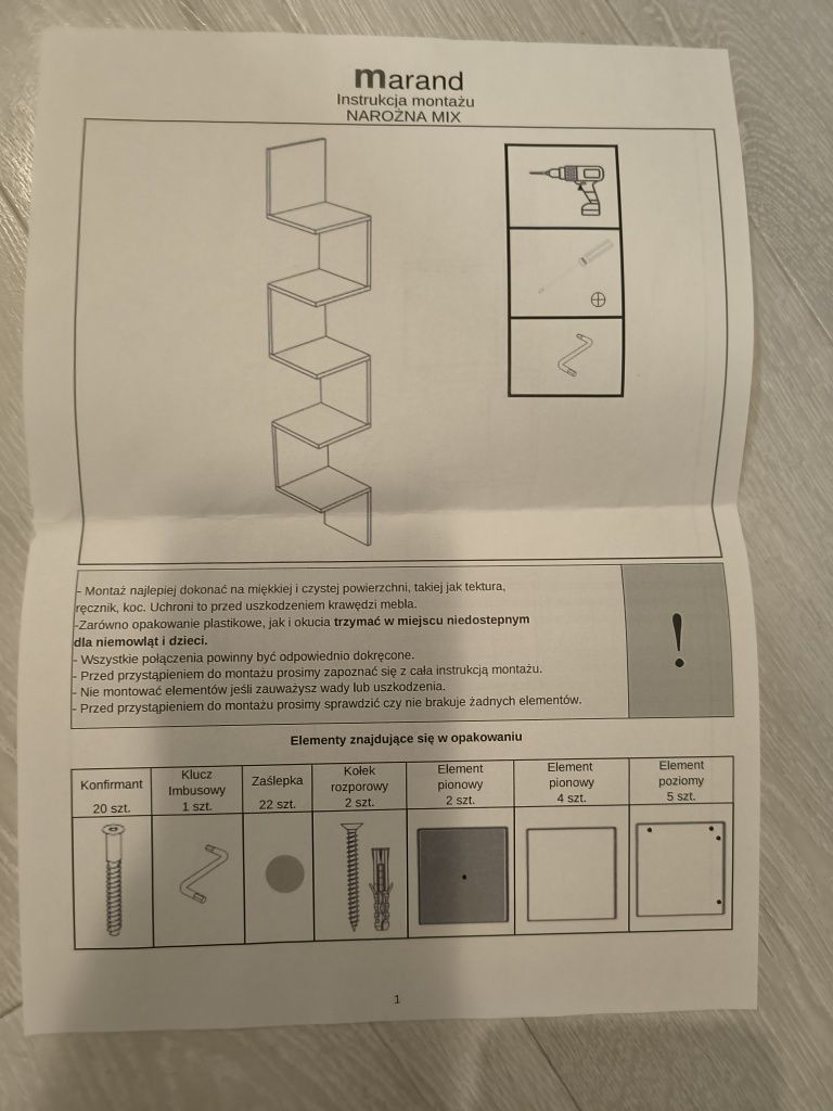 Półka wisząca narożna 159 cm BETON