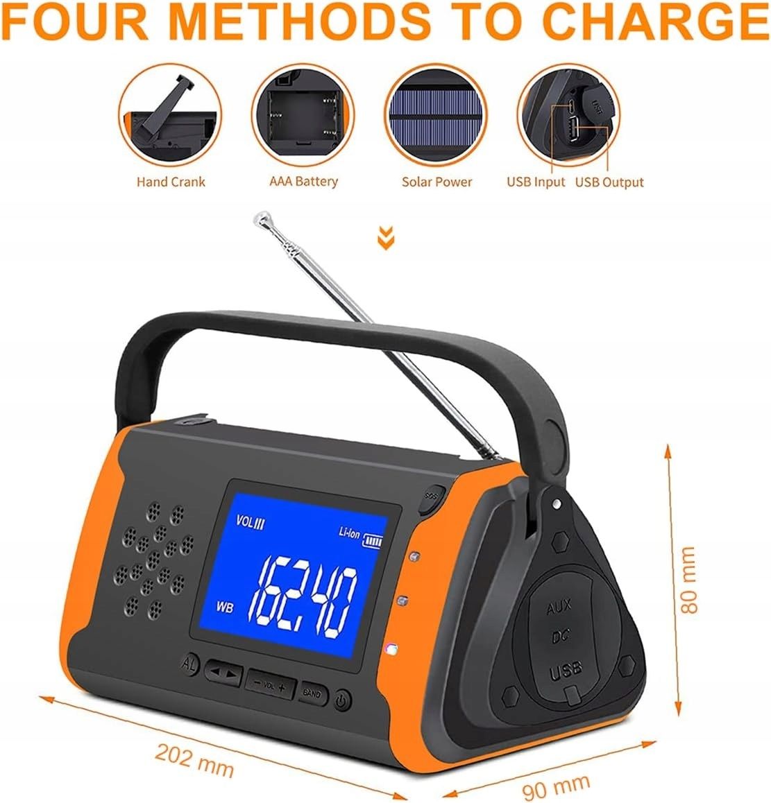Radio solarne korba ręczna ładowarka awaryjne z latarką LED Power Bank