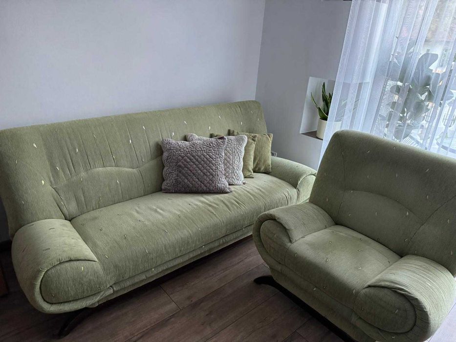 zestaw łóżko, kanapa, sofa rozkładana do spania fotel  kolor zielony