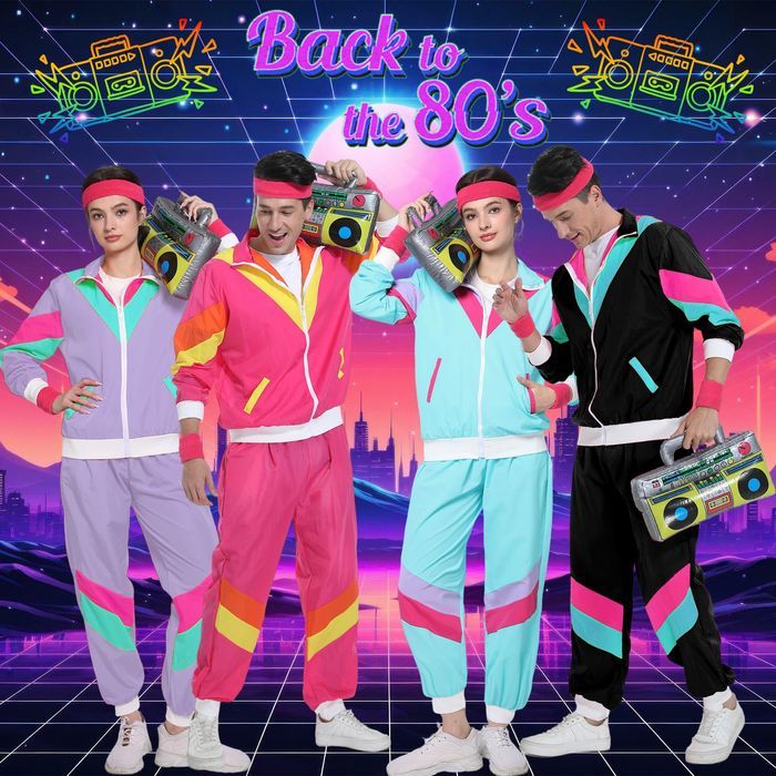 Strój Kostium Przebranie Retro Lata 80 z Akcesoriami Dres Treningo XXL