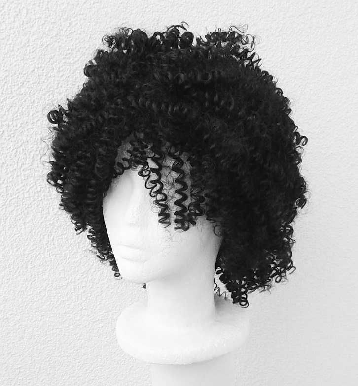 Czarna afro loki lokowana peruka czarny wig cosplay loczki