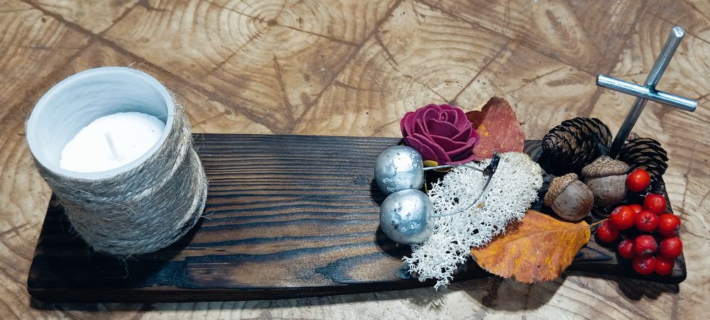 Nagrobna Kompozycja Pamięci / Stroik / Święto Zmarłych / Palone Drewno