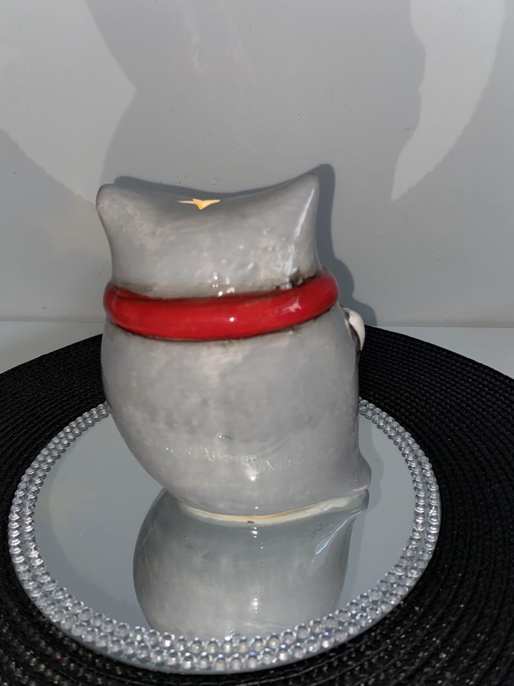 Nowa figurka led ledowa sowa ceramiczna szara dekoracja świąteczna