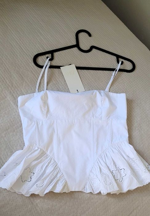 top bluzka Zara biała gorset hafty bawełniana XS 34 hafty haftowana
