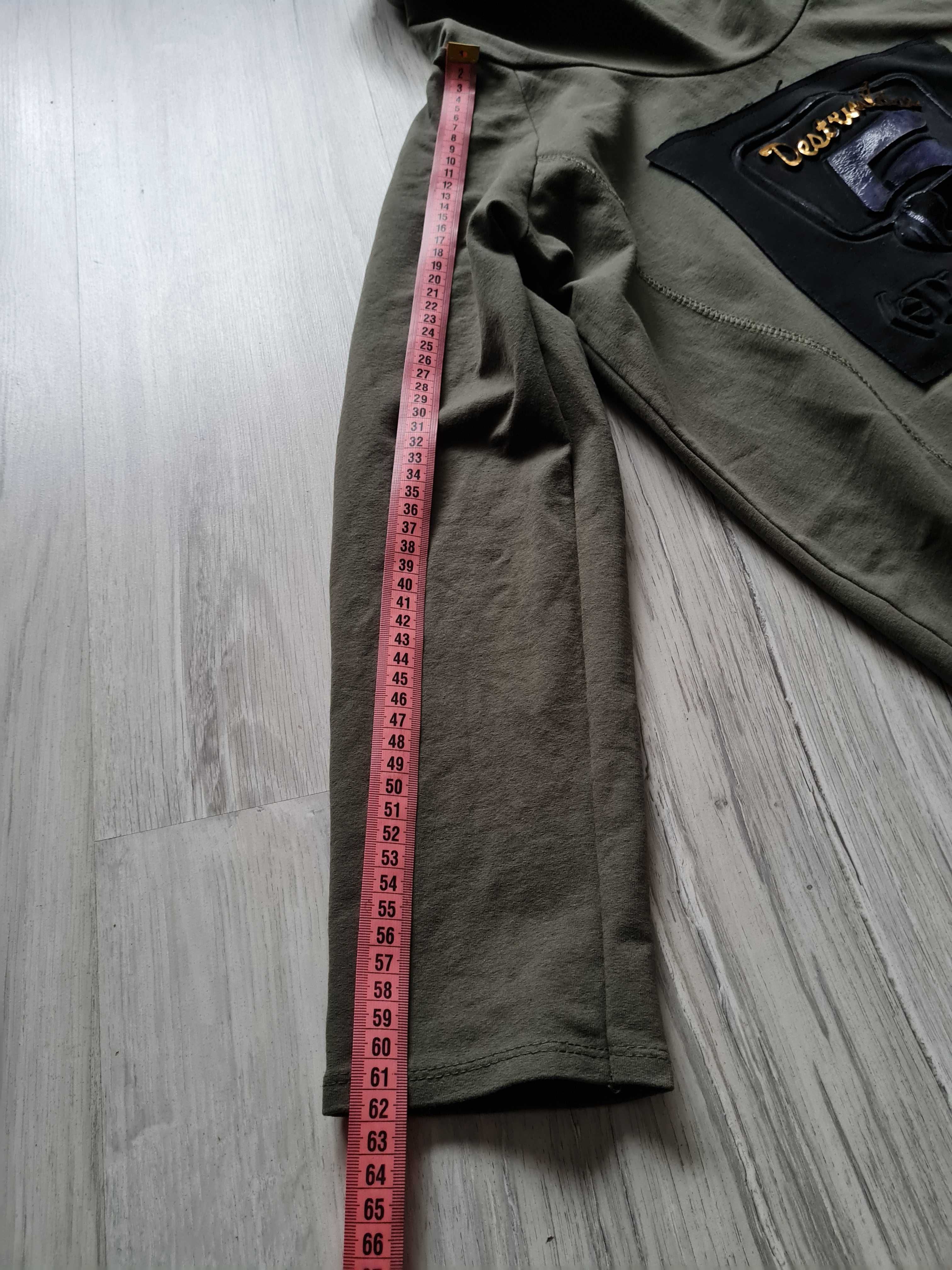 Bluzka,tunika z wysokim kołnierzem,khaki,M/L