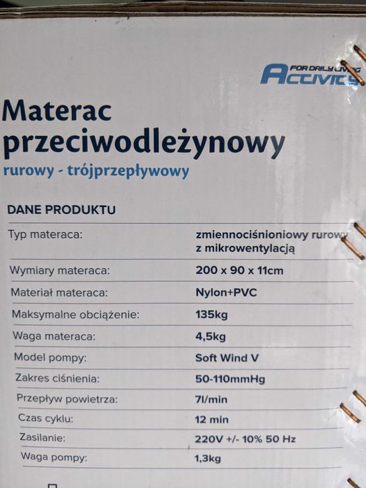 Materac przeciwodleżynowy rurowy 3-przepływ Timago TGR-Y MR kompresor