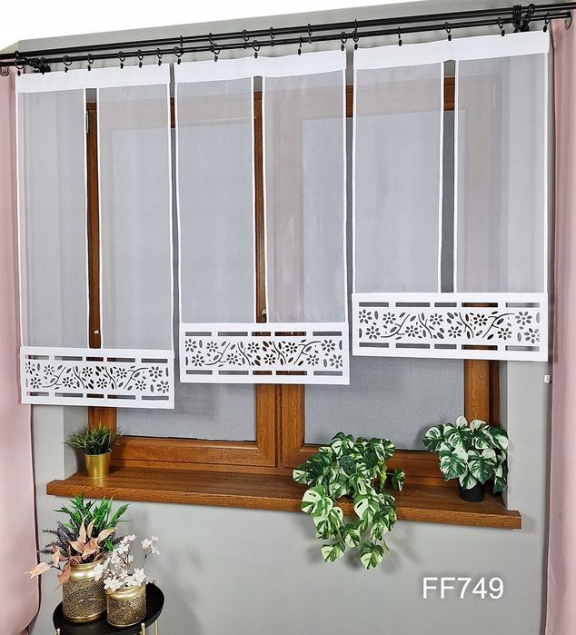 Gotowe Firanki Panele Z Ażurem Kwiatowym Zestaw 3 Paneli Ff749 Fiora