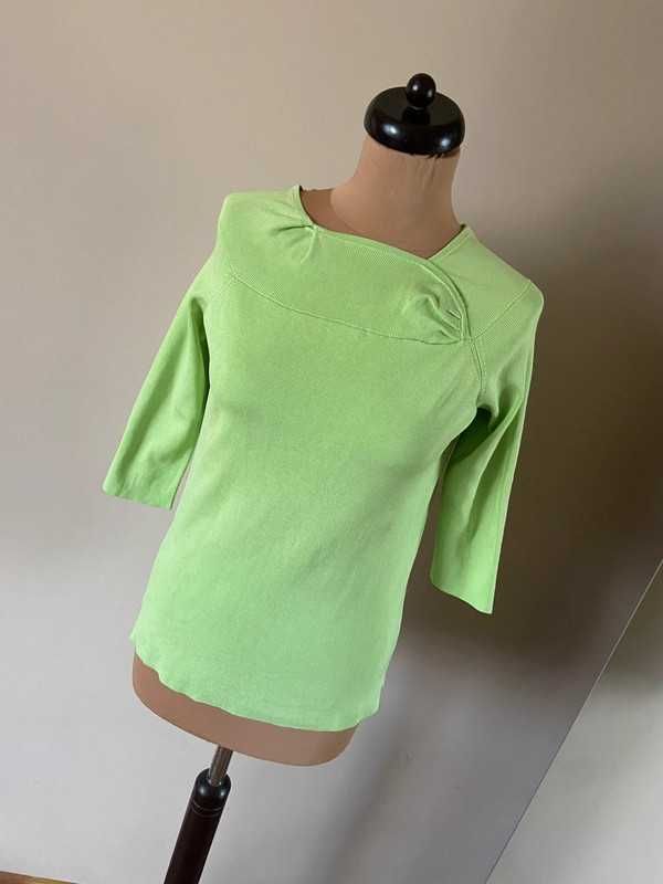M l jedwab silk sweter bluzka sweater works prazkowany neon limonka
