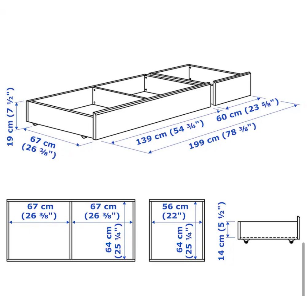 SONGESAND szuflady pod łóżko, 4 sztuki biały Ikea, 200 cm