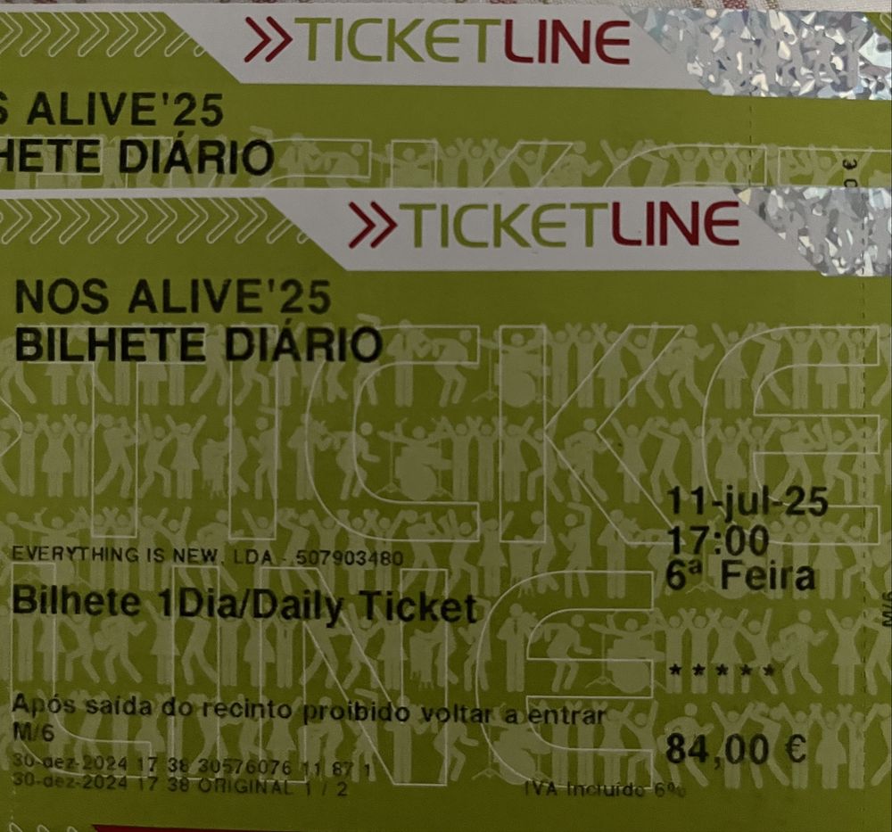2 Bilhetes NosAlive 11Julho
