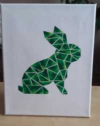 obraz- geometryczny, zielony królik, akwarela, nowy, (24x 30 cm)