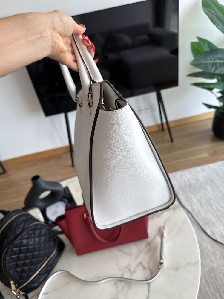 Mala bag michael kors white selma gold hardware branca safiano leather