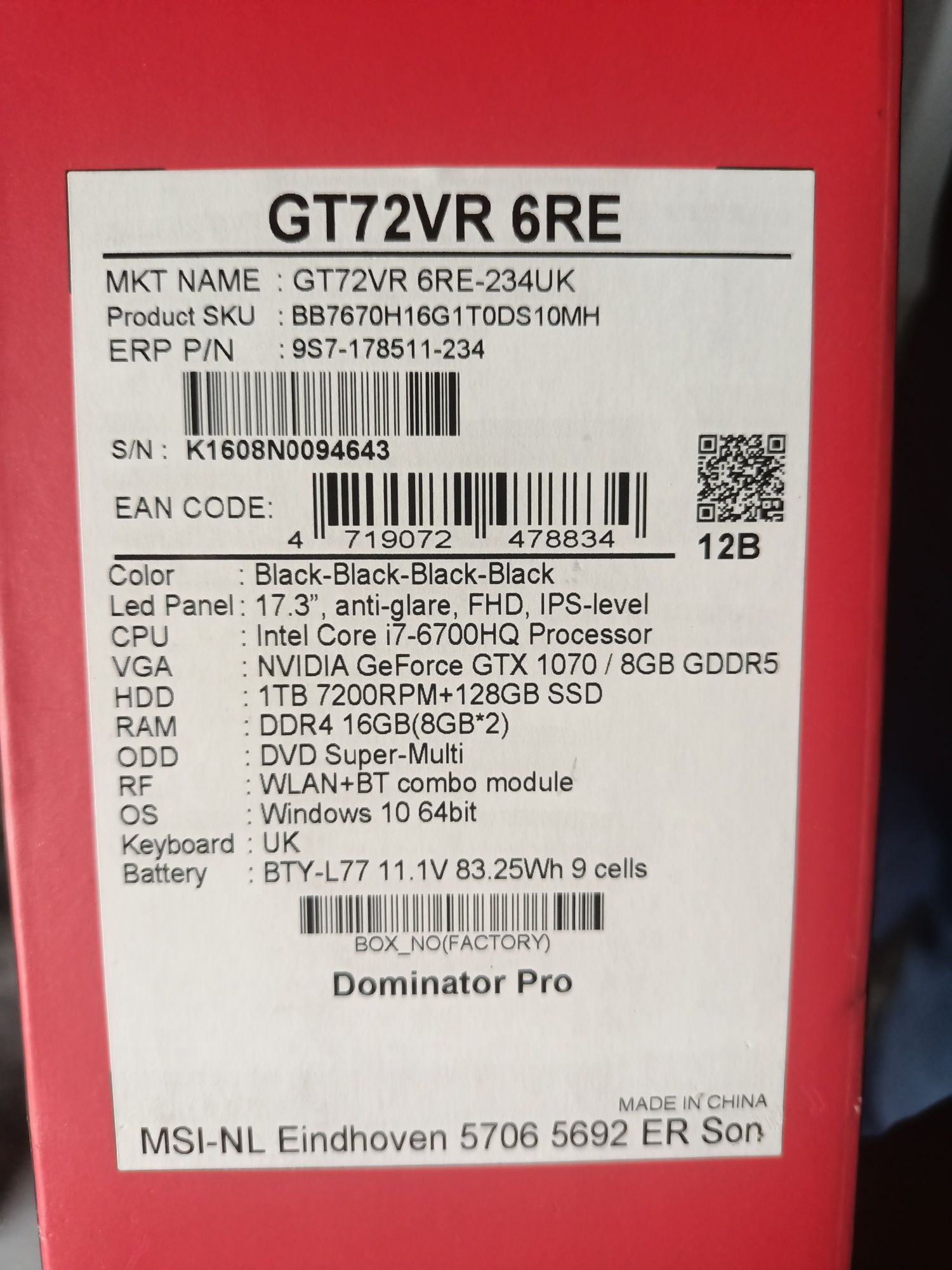 Laptop MSI GT72VR 6RE