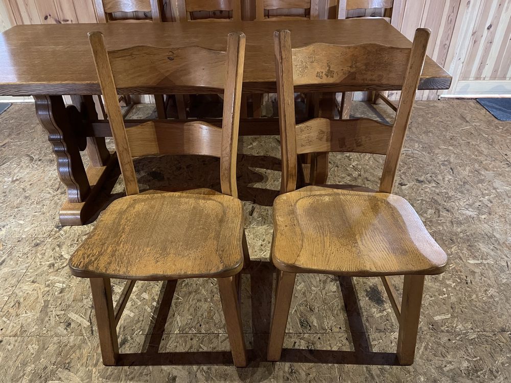 Stół dębowy, ciężki+6 krzeseł